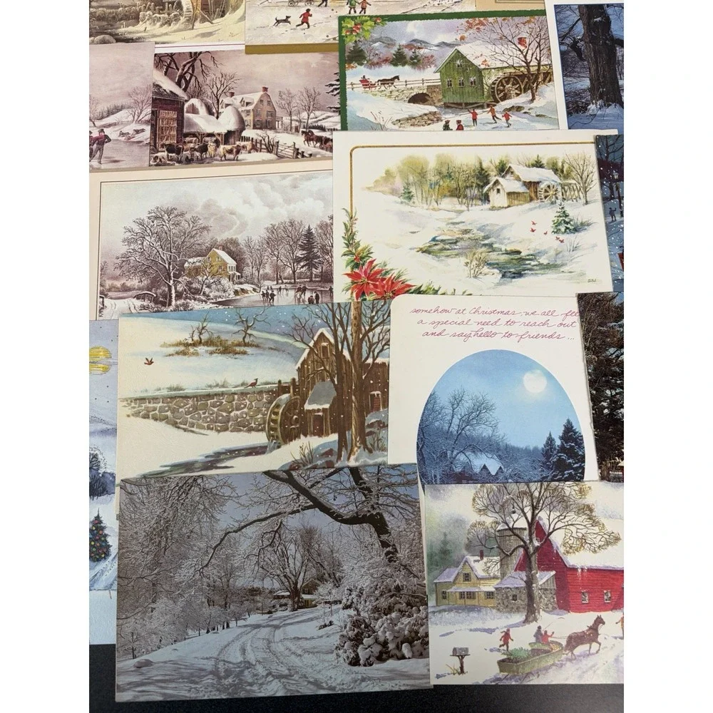 Vintage Christmas Cards Fronts ONLY Houses Barns More Scrapbooking Crafts 50+